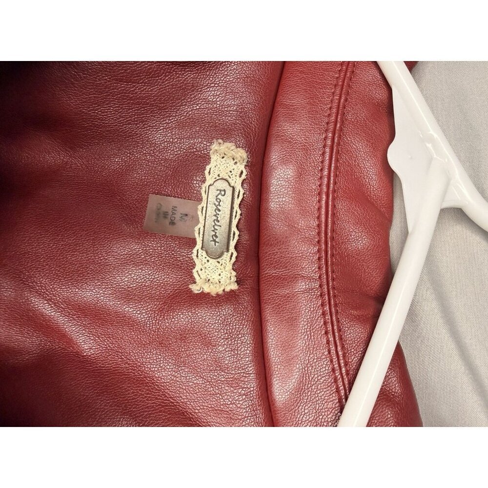 Rosevelvet Red Faux Leather Blazer Jacket Women’s Med Lined One Button Vegan - Picture 3 of 8